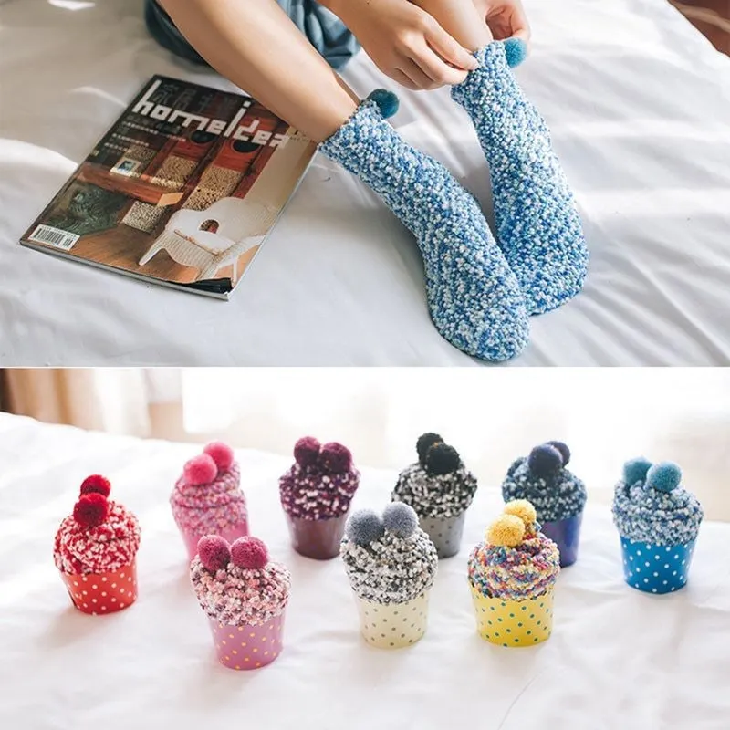 Winter Fuzzy "Cupcakes" Socks WIth Gift Box